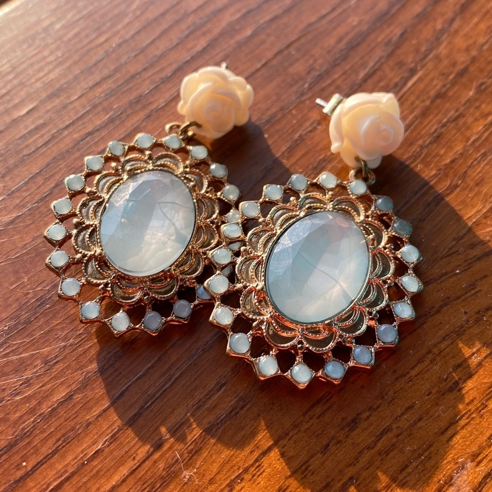 MODCLOTH Sea Green Gold Statement Earrings